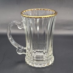 Vintage KSA Ribbed Tempered Demitasse Glasses With Gold Trim Made By SAGC- Dubai