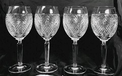 Set 4~*Ralph Lauren* Herringbone Crystal 8-3/4″ Barrel Shape Stemmed Glasses
