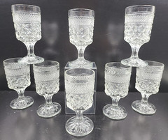 8 Anchor Hocking Wexford Claret Wine Glasses Set Vintage Cut Etched Bar Ware Lot