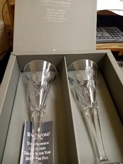 Waterford Crystal MILLENNIUM 9 1/4″ 5 Toasts Champagne Flutes (Pair) New In Box