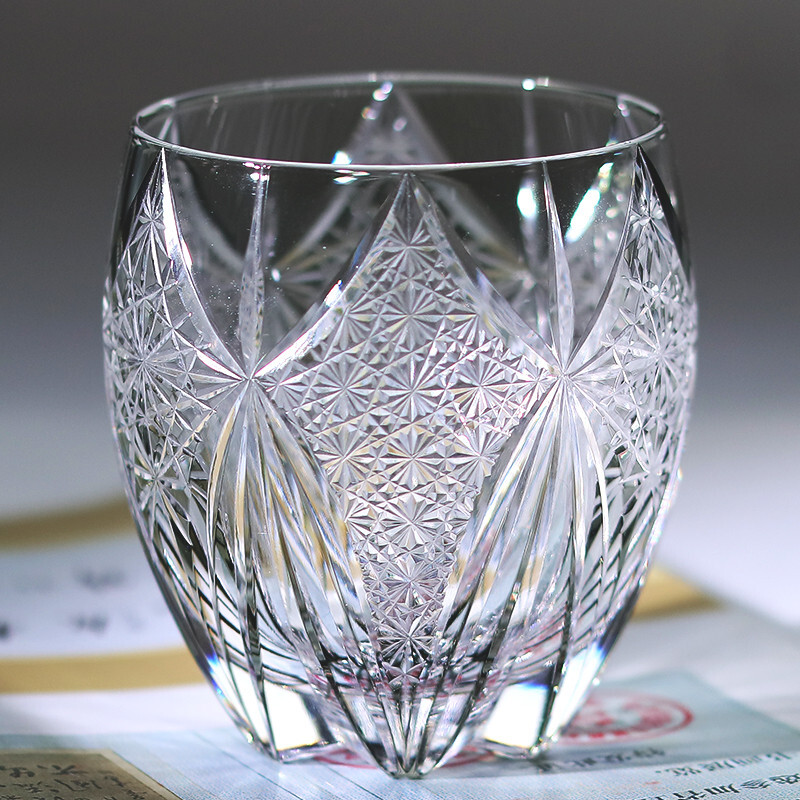 Cut Crystal Whiskey Glass Tumbler Edo Kiriko Drinkware Hand Cut Clear 12OZ Gray