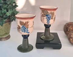 Vintage Henriksen»Cheryl Rosa» Ceramic Goblets;Wine/Water; Handpainted; Mint/EUC