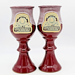 Drip Glaze Wine Goblets Renaissance Pleasure Fair 2002 Pair 30 Yrs Celebration