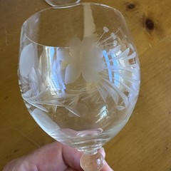 Set of 3 Vintage Bohemian Czech Crystal Etched Wine Glasses 6.5” Hand Cut Floral