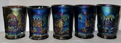 (5) Northwood Amethyst Oriental Poppy Carnival Glass Tumblers