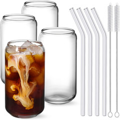 Highball Glasses Set with Glass Straws 16oz Durable Clear Lead-Free BPA-Free