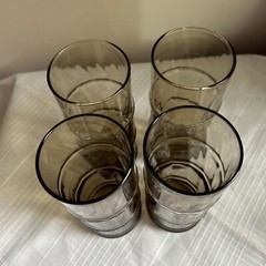 Set of 4 Libby Clear Brown Bamboo Tiki 14 oz 7” Tall Tumbler Drinking Glasses