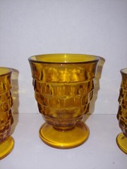 3 Amber Indiana Glass Whitehall Cubist Juice Glasses. See Description for size.