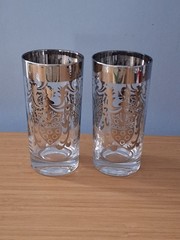 VTG Set Of 2 Kimiko Guardian Shield Crest Barware Glasses Highball Silver