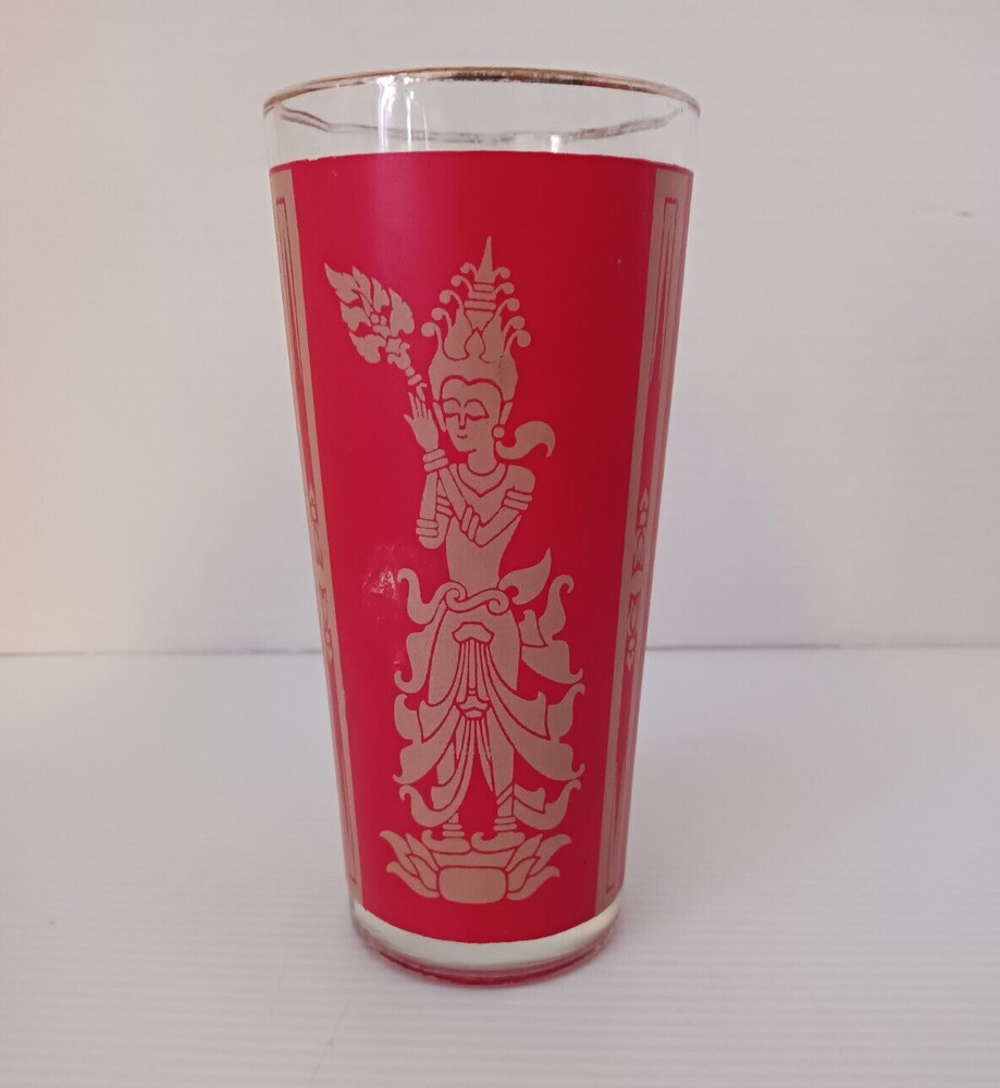 Vintage 1960s MCM Culver MANDALAY Red Siam Thai Goddess Glass Tumbler