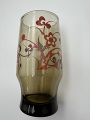 Vintage Mid Century Asian-Inspired Smoky Glasses With Red Birds