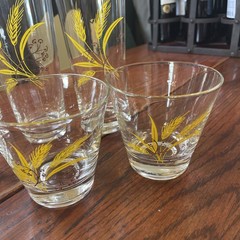 Vintage Autum Gold Wheat Decal Glasses. Lot Of 8