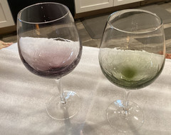 Pier 1 – 8 5/8” Lg Wine Glasses. 1 Purple Crackle and 1 Green Crackle!