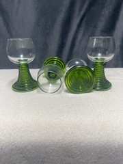 4 Vintage ROEMER Green Beehive Wine Glasses (5.75”) Rare Ribs To Base Stems