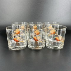 West Virginia Glass Vintage Pheasant in Flight Lowball Rocks Barware Set 6