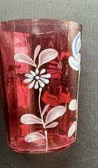 SET OF 3 VINTAGE & ANTIQUE HAND PAINTED & ETCHED FLORAL TUMBLERS VARIOUS COLORS