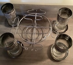 MCM Silver Fade Dorothy Thorpe?? Glass Tumbler Set of 4 W Coasters Carrier