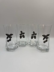 4 Vintage Clear Glass Tumblers With Pewter Fruit Accents (Cherry And Strawberry)