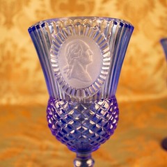 Vintage AVON Blue Goblet Ribbed George Washington Colonial 2 Wine Glass