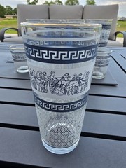 VINTAGE Jeanette Patrician HIGHBALL Glasses Roman Greek Key Chariot (set of 4)
