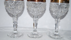 Vintage Anna Hutte Bleikristall Lead Crystal Wine Glasses Gold Rim Rose Set of 6