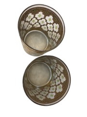 Culver Valencia Pair 22K Gold Green Diamond LowBall Whiskey Glass 3 1/2” MCM