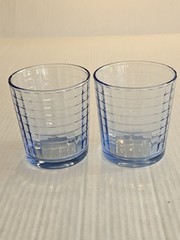 Set/2 Vntg Pasabahce Blue Block Optic 4″ X 3.5″ 12oz Old Fashion Tumblers Turkey