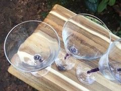 4 VINTAGE French Cristal d’arques wine glasses w/purple stem edges htf pattern~