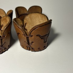 Vintage Leather Glass Holder Sleeve Set Libey Bamco Western Longhorn Hand-Tooled
