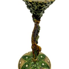 Set of 2 Rhinestone Jeweled Wine Glasses Goblet Bronze Enamel Stem Giraffe 8.5″