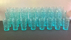 Vtg Anchor Hocking Aquamarine Lido MCM Crinkle Glasses Complete Set of 32 (8 Ea)