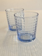 Set/2 Vntg Pasabahce Blue Block Optic 4″ X 3.5″ 12oz Old Fashion Tumblers Turkey