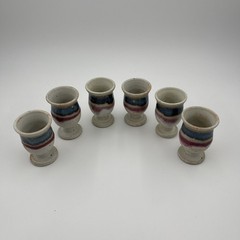 Vintage Leon Kula Art Pottery Mini Goblets Cordial Glasses Drip Glaze Set of 6