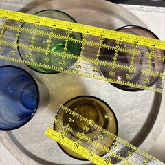 Set of 4 Hand Blown Mexican Art Drinking Glass Tumblers -Amber Blue Green Brown