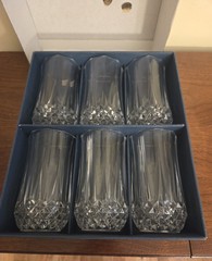 SIX 1980s 24% Lead Crystal Longchamps Highball Glasses Used In Original Box NICE
