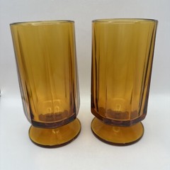 2 Colony Glass Nouveau MCM Footed Amber Ice Tea Water Goblets 6.25” VTG 12 oz