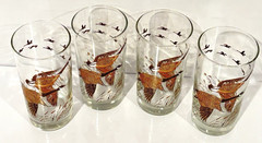 Libbey Canadian Geese In Flight Highball Glass Tumbler Set of 4 MCM Barware 12oz