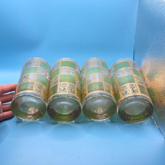 Culver 22KT Signed Green & Gold Prado Highball Cocktail Glasses Set of 4