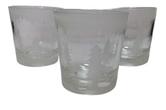 Vtg Federal Glass Tree Mountain Themed Holiday Frosted Rock Glasses Lot of 3