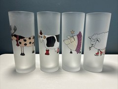 4 Dartington Designs Highball Tumblers Frosted Cow, Reindeer, Sheep, & Pig