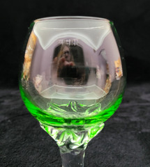 Vintage Set Of 5 Hand-Blown Green Glass Goblets w/Clear Ornate Twisted Stems