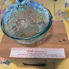 Vintage Aqua Pressed Glass Candy Dish w Lid Floral Mid Century Bowl USA