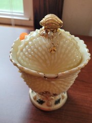 Nice Northwood Custard Glass Nautilus (Argonaut Shell) Hand Painted Sugar