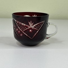 Ajka Fifth Avenue Ltd Crystal Punch Cup Mug and Tray Plate Intricate Cut Red