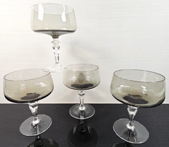 4 Lifetime Serenity Smoke Champagne Sherbet Set Vintage Elegant Stemware MCM Lot