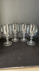 4 Crystal Platinum Silver Rim Wine Glasses Goblets Schott Zwiesel 6.5″