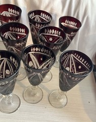 Set of 12 Bohemian Crystal Ruby Red Cut to Clear Wine Stemware Goblets 7-inch