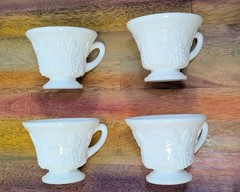 ⭐Set Of 4 Vintage Opaque White Milk Glass Colony Harvest Grape Pedastal Tea Cups