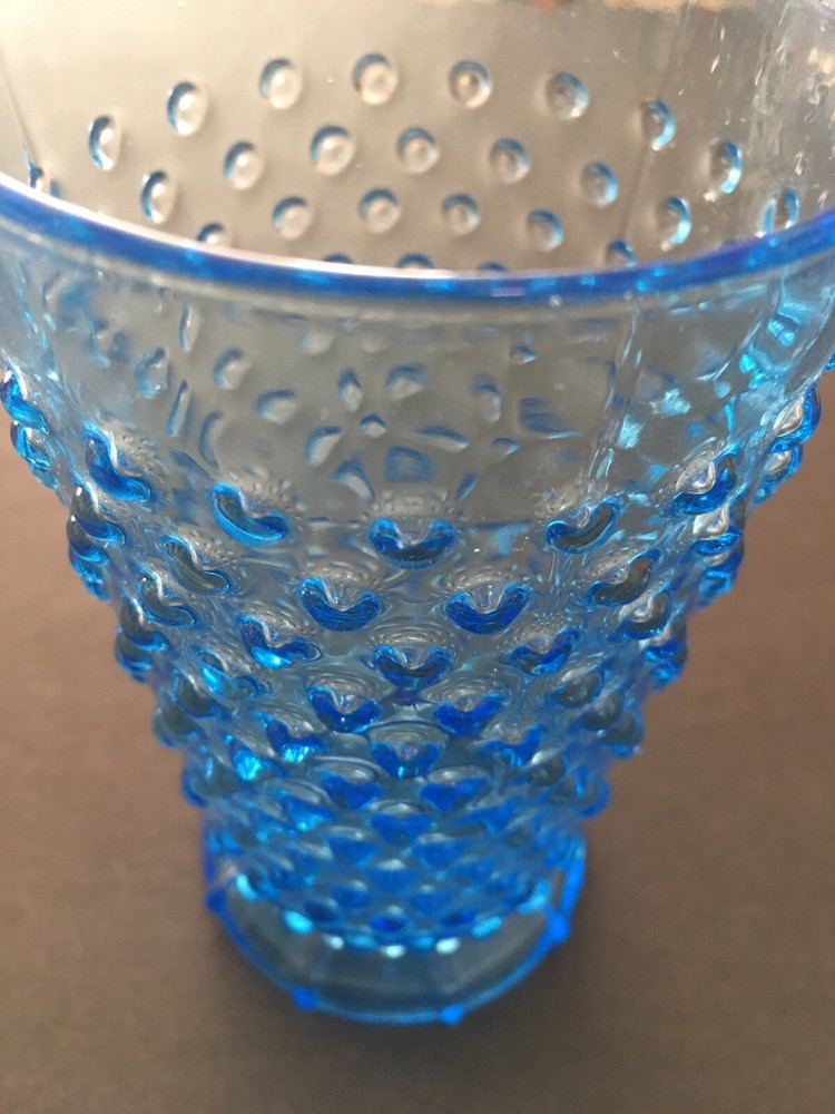 1 Vintage Indiana Glass Tiara Blue Hobnail Footed Tumbler Glass 12 oz each Rare