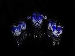Faberge Odessa Cobalt Blue Ice Bucket with 4 glasses